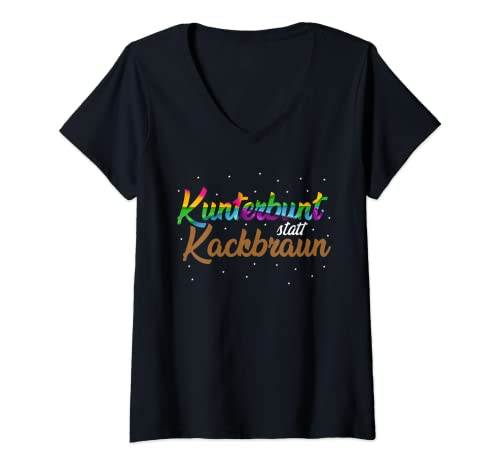Damen Süßes Kunterbunt Gegen Rechts T-Shirt Toleranz Rassismus T-Shirt mit V-Ausschnitt von Kunterbunt - Gegen Rechts T-Shirt Toleranz Ethik