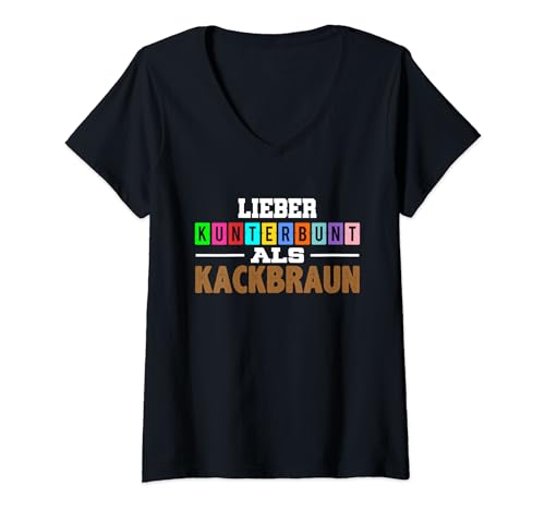Damen Kunterbunte Buchstaben - Bunt Gegen Rechts T-Shirt Toleranz T-Shirt mit V-Ausschnitt Damen Kunterbunte Buchstaben - Bunt Gegen Rechts T-Shirt Toleranz T-Shirt mit V-Ausschnitt von Kunterbunt - Gegen Rechts T-Shirt Toleranz Refugge