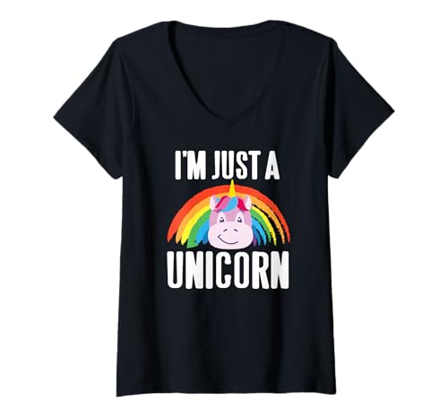 Damen Ich Bin Einfach EIN Einhorn Regenbogen Lächeln T-Shirt mit V-Ausschnitt Damen Ich Bin Einfach EIN Einhorn Regenbogen Lächeln T-Shirt mit V-Ausschnitt von Kunterbunte Magische Laune