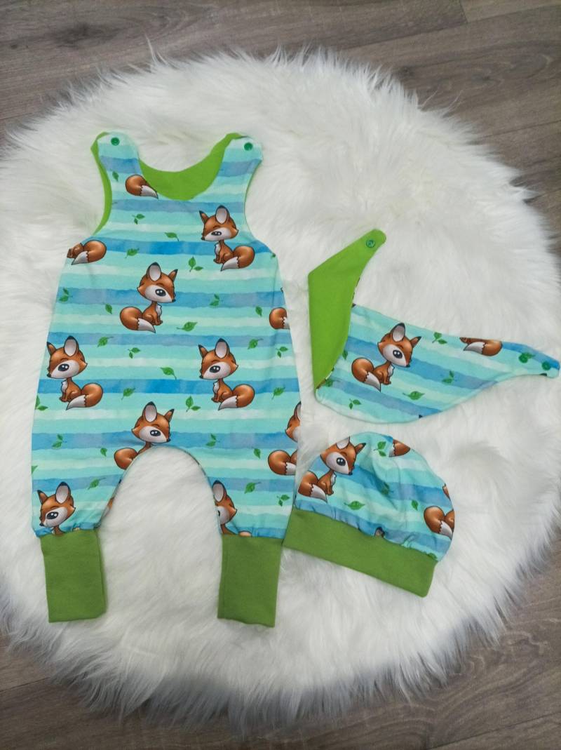strampler Set Gr.68 Fuchs , Mütze+Tuch, Jungs, Geschenk, Baby von KunterbunteDesign