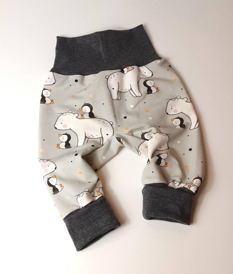 Baby Pumphose Eisbär Und Pinguin Winter Arktis Bär Mitwachshose Jersey Babyhose Set Mädchen Junge, Geschenk Geburt von KunterbunteUnikate