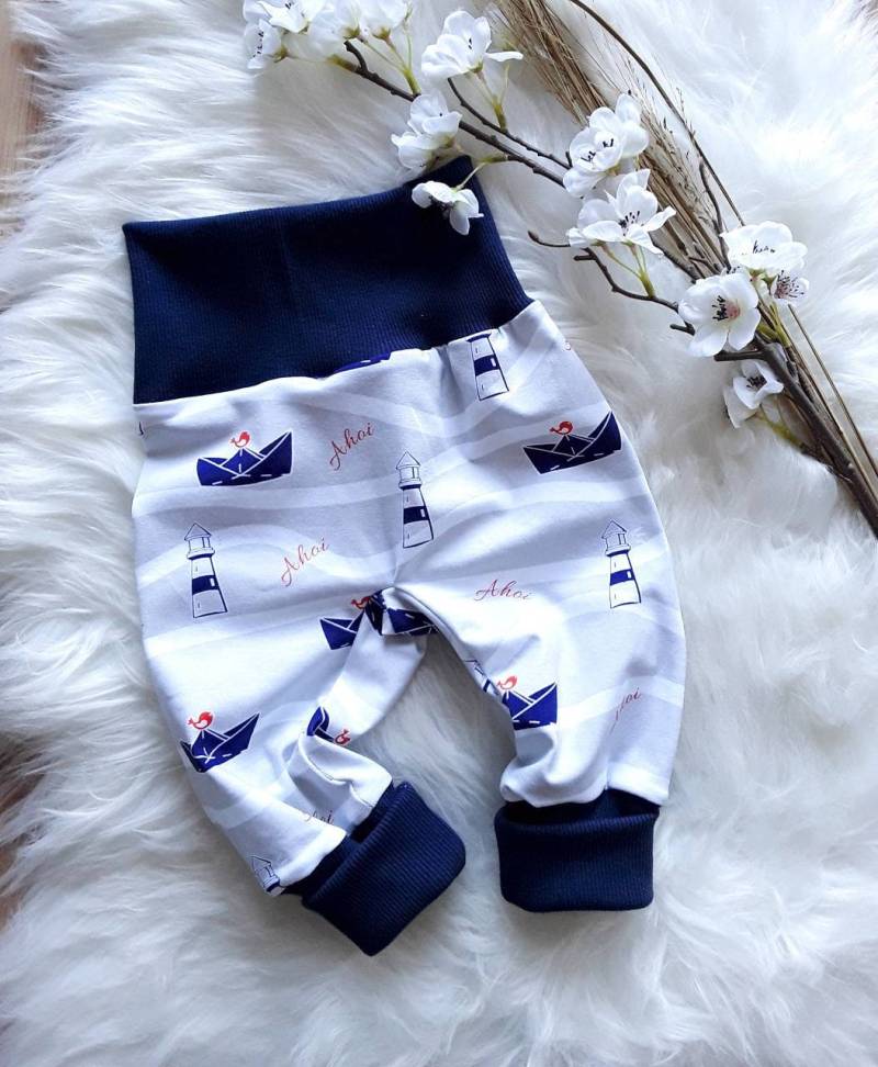 Baby Pumphose Segelboot Maritim Meer Boot Mitwachshose Tobehose Babyhose Geschenk Zur Geburt Baby, Mädchen Junge von KunterbunteUnikate