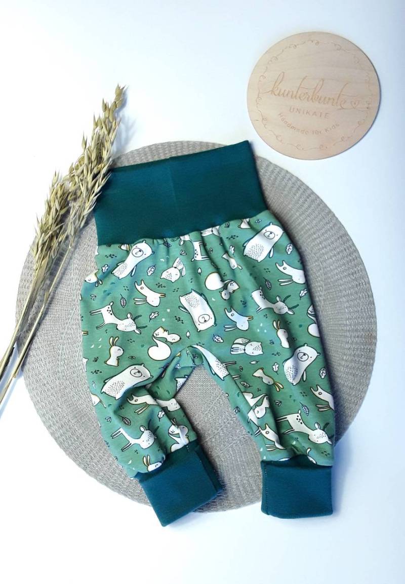 Baby Pumphose Waldtiere Fuchs Igel Mitwachshose Babyhose Tobehose Geschenk Mädchen Junge Babyset Geburt Newborn Kinder von KunterbunteUnikate