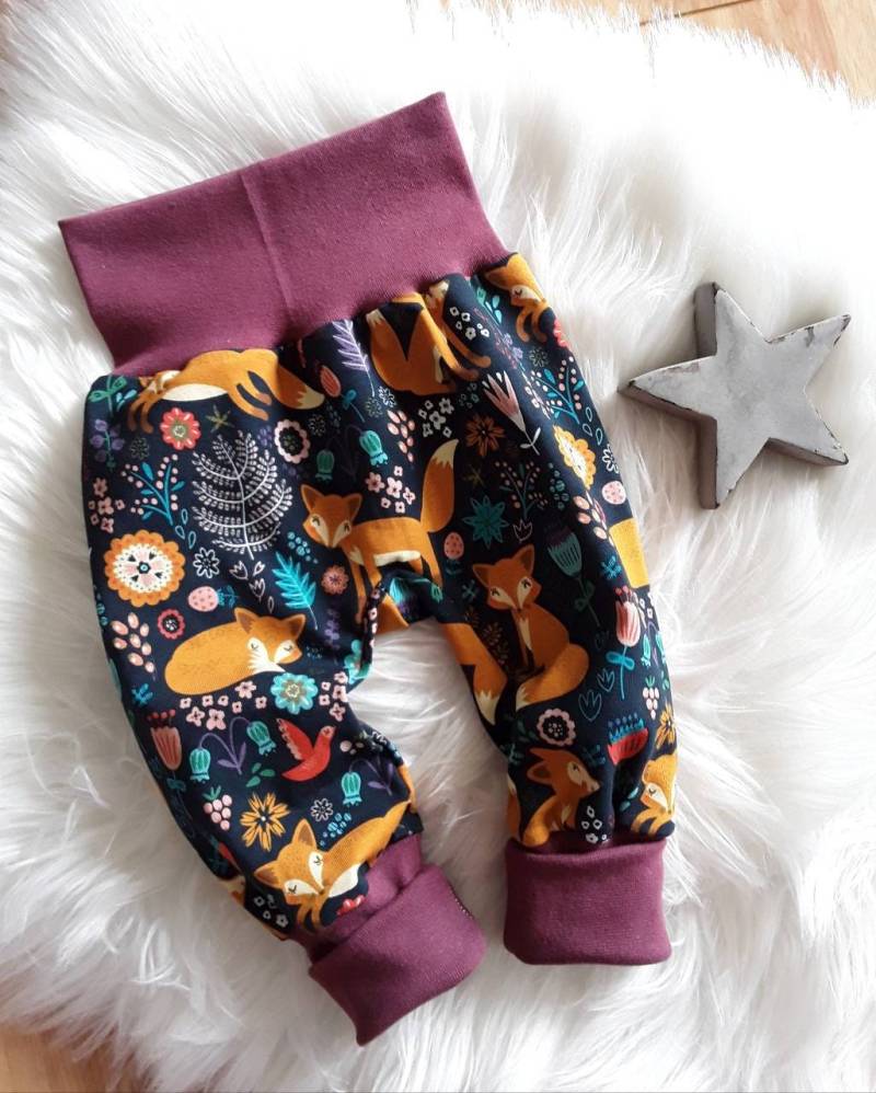 Baby Pumphose Waldtiere Fuchs Mitwachshose Tobehose Babyhose Geschenk Geburt Newborn Junge Mädchen von KunterbunteUnikate