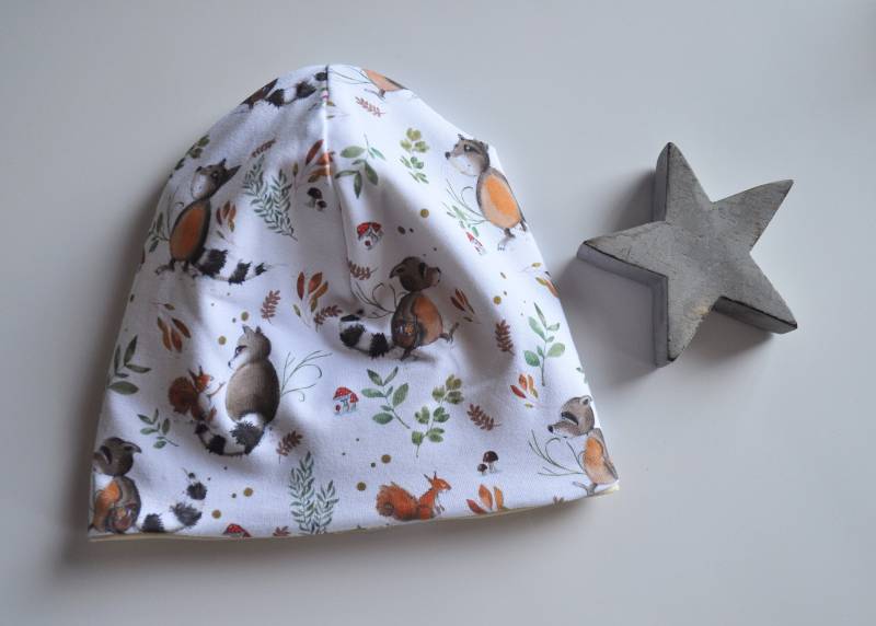 Beanie Mütze Waschbär Waldtiere Fuchs Babymütze Kindermütze Herbst Winter Auch Warm Gefüttert, Geschenk Geburt Baby von KunterbunteUnikate