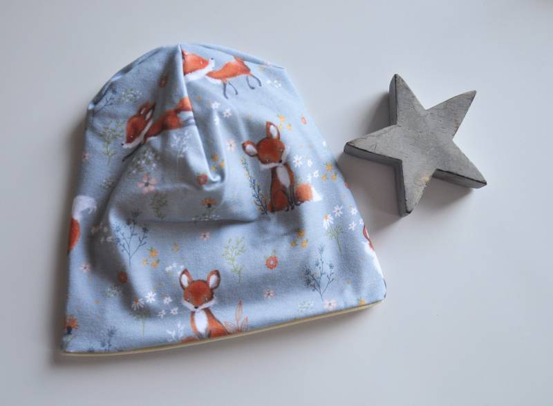 Beaniemütze Kindermütze Beanie Fuchs Waldtiere Füchslein, Baby Geschenk Geburt Junge Mädchen, Babyset Kinder Übergangsmütze Frühling von KunterbunteUnikate