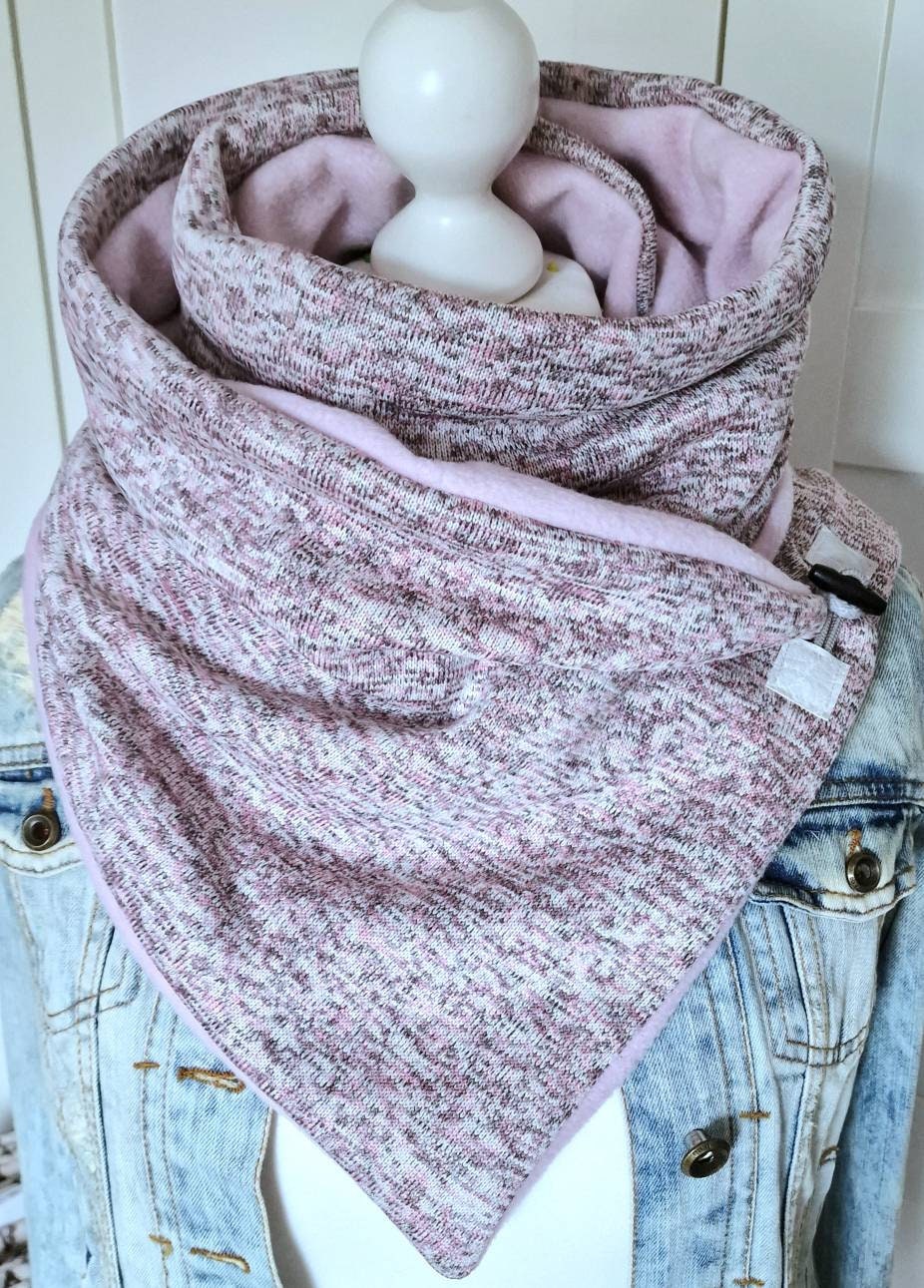 Schal Mit Knopf, Wickelschal, Rosa Grau, Strickfleece/ Fleece Meliert von KunterbuntesDesign