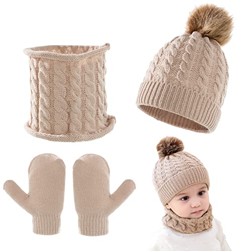 3-teiliges Baby-Beanie-Mütze Schal Handschuhe Strickmütze Winter warme Handschuhe Kleinkinder Halswärmer für Jungen und Mädchen 0–3 Jahre von Kunyeah