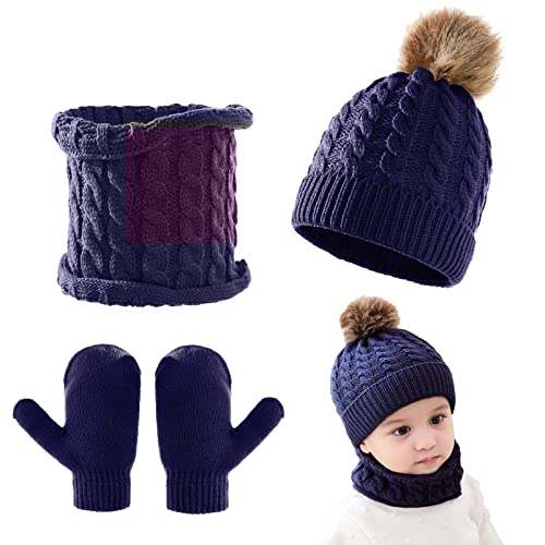 3-teiliges Baby-Beanie-Mütze Schal Handschuhe Strickmütze Winter warme Handschuhe Kleinkinder Halswärmer für Jungen und Mädchen 0–3 Jahre von Kunyeah