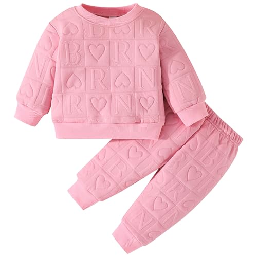 Kunyeah 2pcs Baby Mädchen Outfit Mädchen Liebe Herz Pullover Kleinkind Sweatshirt Hosen Kleinkind Brief drucken Langarm Top Pant Set (Rosa, 9-12 Monate) von Kunyeah