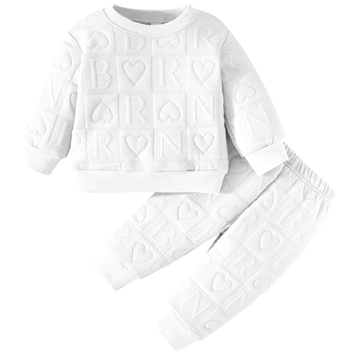 Kunyeah 2pcs Baby Mädchen Outfit Mädchen Liebe Herz Pullover Kleinkind Sweatshirt Hosen Kleinkind Brief drucken Langarm Top Pant Set (White, 18-24 Monate) von Kunyeah