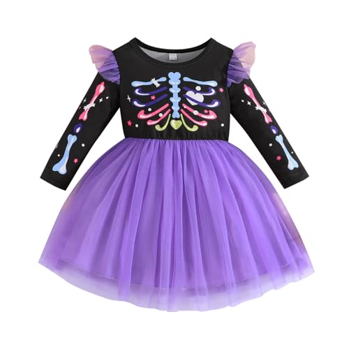 Kunyeah Baby Mädchen Halloween Tutu Kleid Kleinkind Süßes-oder-Saures-Kostüm Outfit Kleinkind Lange Ärmel bunten Druck Spitze Rock von Kunyeah