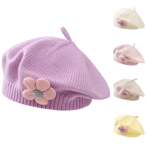 Kunyeah Kleine Mädchen Beret Hut Winter Warm Beanie Cap Kleinkind Französisch Stil Strickmütze Baby Niedliche Blume Berets von Kunyeah