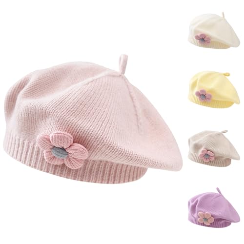 Kunyeah Kleine Mädchen Beret Hut Winter Warm Beanie Cap Kleinkind Französisch Stil Strickmütze Baby Niedliche Blume Berets von Kunyeah