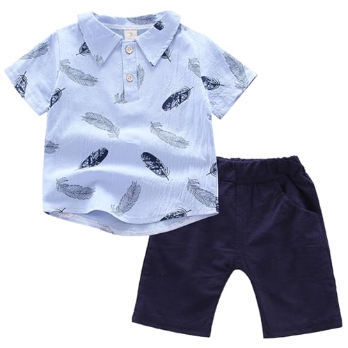 Kunyeah Kleinkind Junge Baumwolle Kleidung Set Baby Polo Ärmel Shirt blau Shorts Federdruck Sommer T-Shirt Outfits von Kunyeah