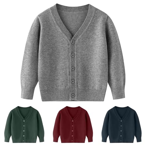 Kunyeah Kleinkind Junge Mädchen Strickjacke Mädchen Soild Baumwolle Pullover Jungen V-Ausschnitt Langarm Oberbekleidung Kinder Strick Tops für 3-7 Jahre von Kunyeah