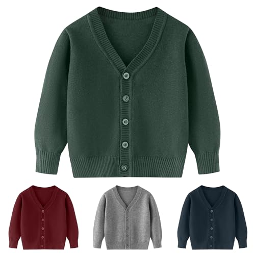 Kunyeah Kleinkind Junge Mädchen Strickjacke Mädchen Soild Baumwolle Pullover Jungen V-Ausschnitt Langarm Oberbekleidung Kinder Strick Tops für 3-7 Jahre von Kunyeah