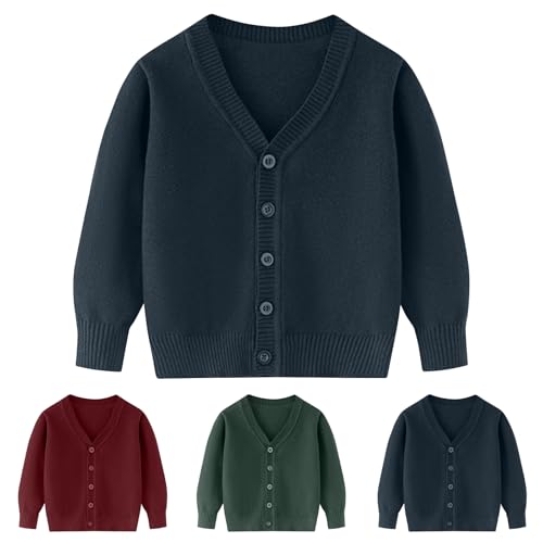 Kunyeah Kleinkind Junge Mädchen Strickjacke Mädchen Soild Baumwolle Pullover Jungen V-Ausschnitt Langarm Oberbekleidung Kinder Strick Tops für 3-7 Jahre von Kunyeah