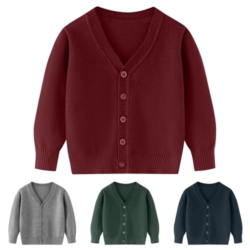 Kunyeah Kleinkind Junge Mädchen Strickjacke Mädchen Soild Baumwolle Pullover Jungen V-Ausschnitt Langarm Oberbekleidung Kinder Strick Tops für 3-7 Jahre von Kunyeah
