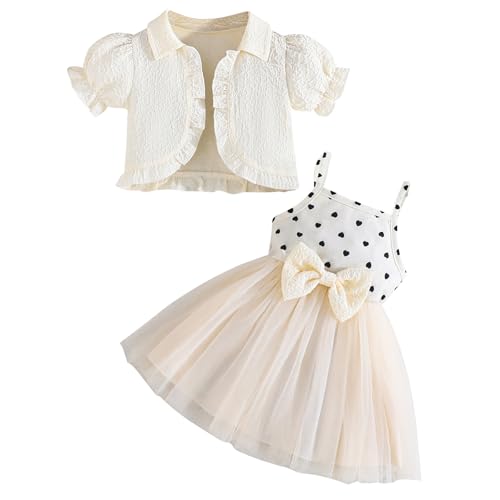 Kunyeah Kleinkind Mädchen Kleid mit Strickjacke Baby Sommer Tutu Kleid kleines Mädchen ärmellose Tüll Röcke Kurze Ärmel Rüschen Mantel von Kunyeah