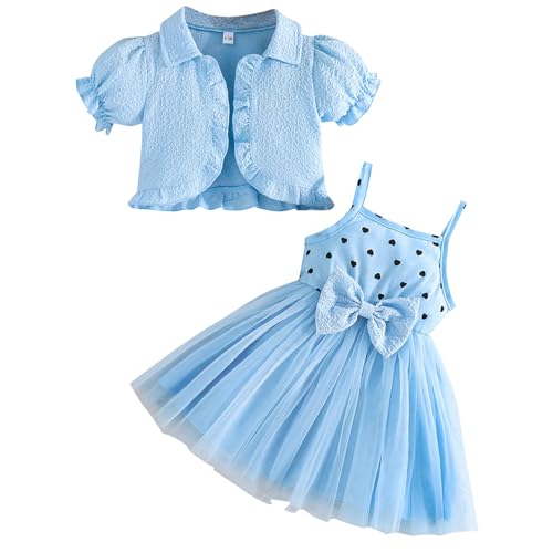 Kunyeah Kleinkind Mädchen Kleid mit Strickjacke Baby Sommer Tutu Kleid kleines Mädchen ärmellose Tüll Röcke Kurze Ärmel Rüschen Mantel von Kunyeah