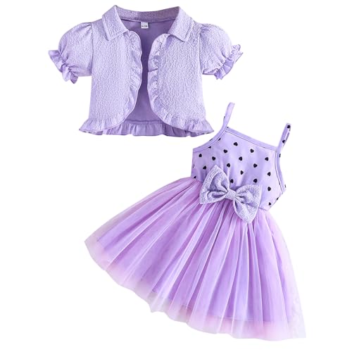 Kunyeah Kleinkind Mädchen Kleid mit Strickjacke Baby Sommer Tutu Kleid kleines Mädchen ärmellose Tüll Röcke Kurze Ärmel Rüschen Mantel von Kunyeah