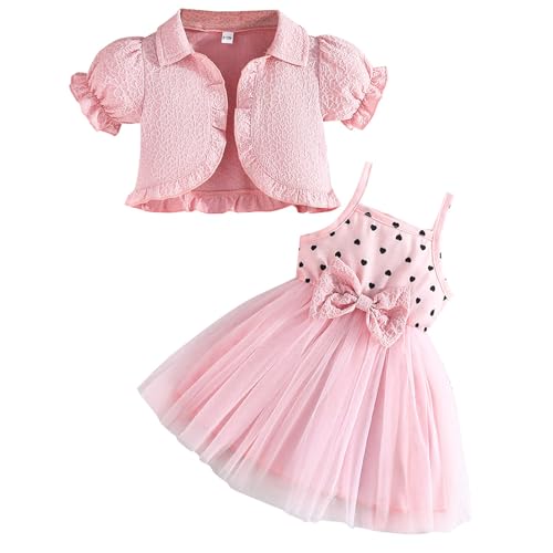 Kunyeah Kleinkind Mädchen Kleid mit Strickjacke Baby Sommer Tutu Kleid kleines Mädchen ärmellose Tüll Röcke Kurze Ärmel Rüschen Mantel von Kunyeah