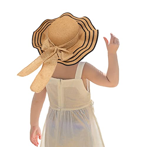 Kunyeah Mädchen Strohhut Mütze mit breiter Krempe Sonnenblende Hüte Bowknot Sonnenhut für den Urlaub Reise Outdoor-Aktivitäten von Kunyeah