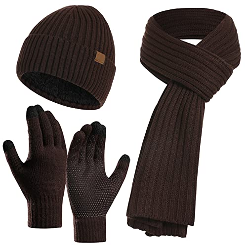 Kunyeah Mütze Schal Handschuhe Set Warm StrickmüTze Hut Lang Schal Touchscreen Handschuh Winter Accessoires für Herren Damen… von Kunyeah