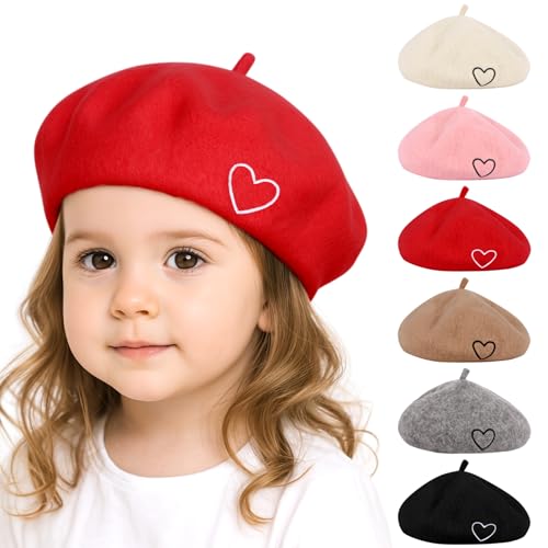 Kunyeah Wolle Barett Hut für Frauen Baby Französisch Stil Beanie Hut weich Bestickt Herz warme Mütze Mutter Tochter Matching Hüte von Kunyeah