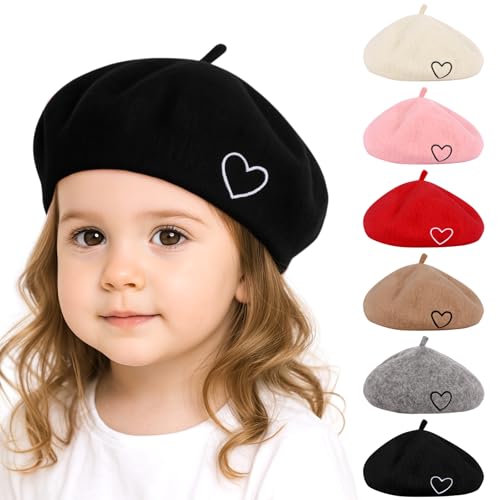 Kunyeah Wolle Barett Hut für Frauen Baby Französisch Stil Beanie Hut weich Bestickt Herz warme Mütze Mutter Tochter Matching Hüte von Kunyeah