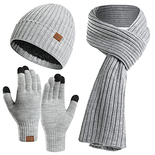 Kunyeah Mütze Schal Handschuhe Set Warm StrickmüTze Hut Lang Schal Touchscreen Handschuh Winter Accessoires für Herren Damen… von Kunyeah
