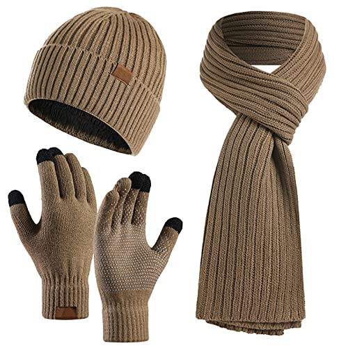Kunyeah Mütze Schal Handschuhe Set Warm StrickmüTze Hut Lang Schal Touchscreen Handschuh Winter Accessoires für Herren Damen… von Kunyeah