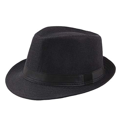 Kuokuo Hut Atmungsaktiver CurlyStraw Hut Leinen Jazz Hut Zylinder Outdoor Herren Sun Baseball Caps Hüte Herren Fedora (Black, One Size) von Kuokuo