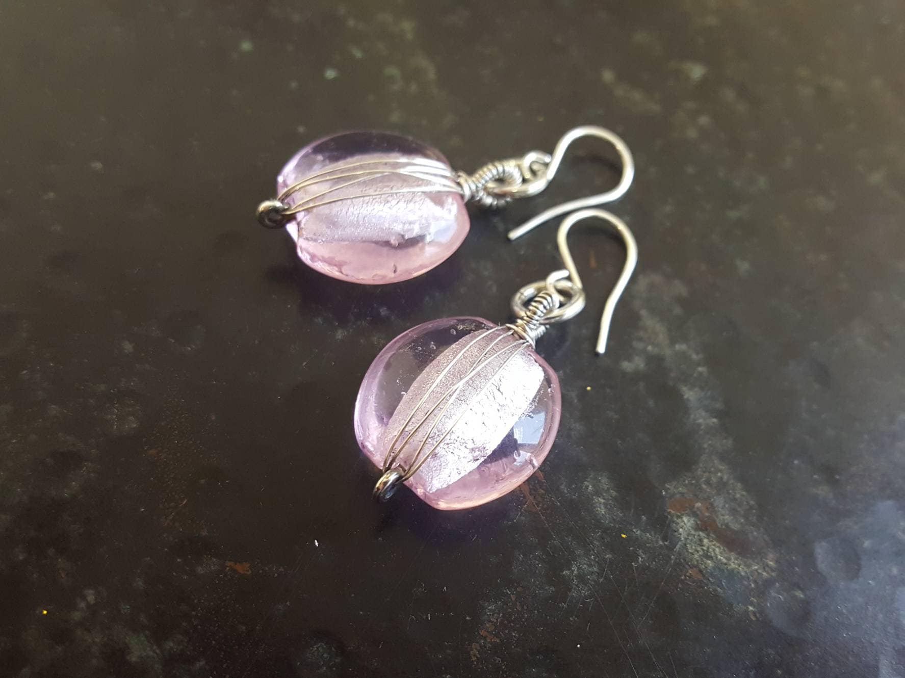 925Er Silber Ohrringe Mit Rosa Folienperlen von Kupferherz2020