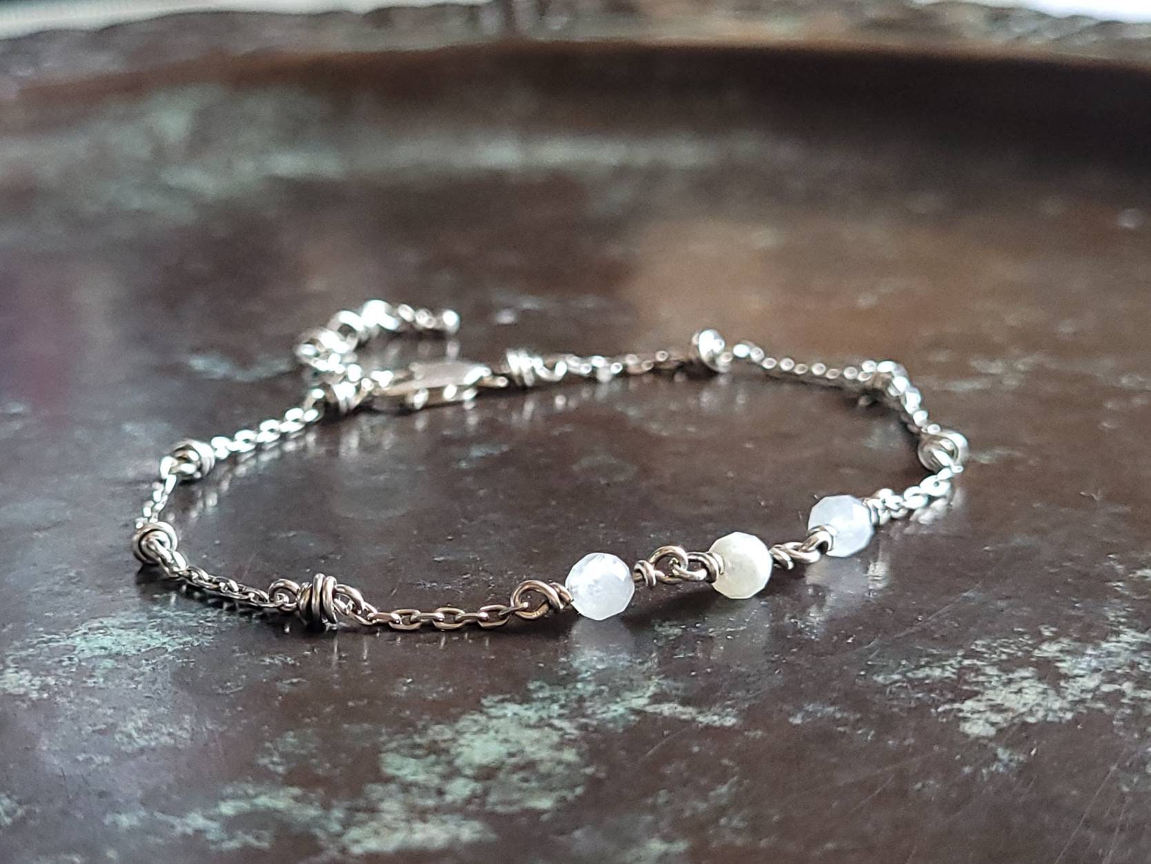 Armband Mit Mondstein-Perlen Sterlingsilber 925Er von Kupferherz2020