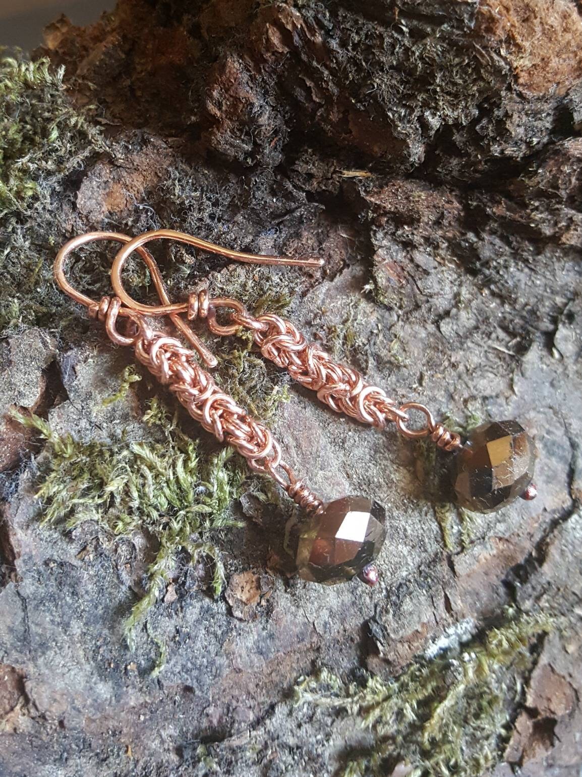 Chainmaille Byzantinisch Ohrringe Ohrhänger Kupfer Mit Glasschliffperle von Kupferherz2020