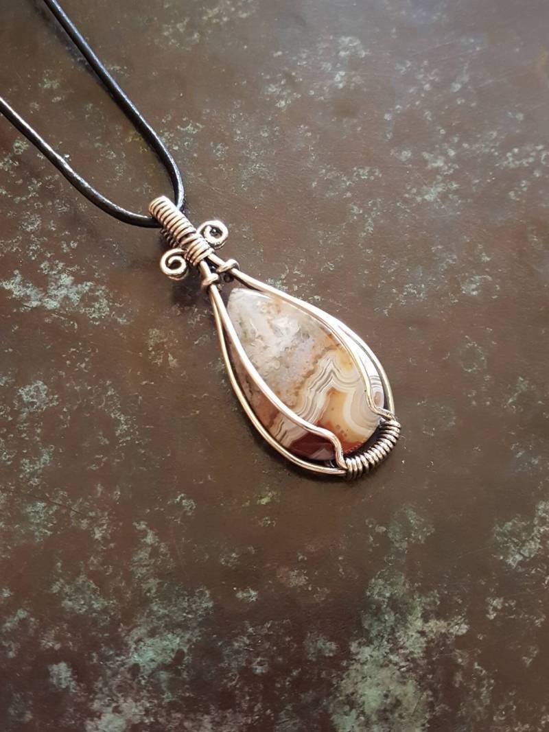 Kettenanhänger Mit Crazy Lace Achat 925Er Silber von Kupferherz2020