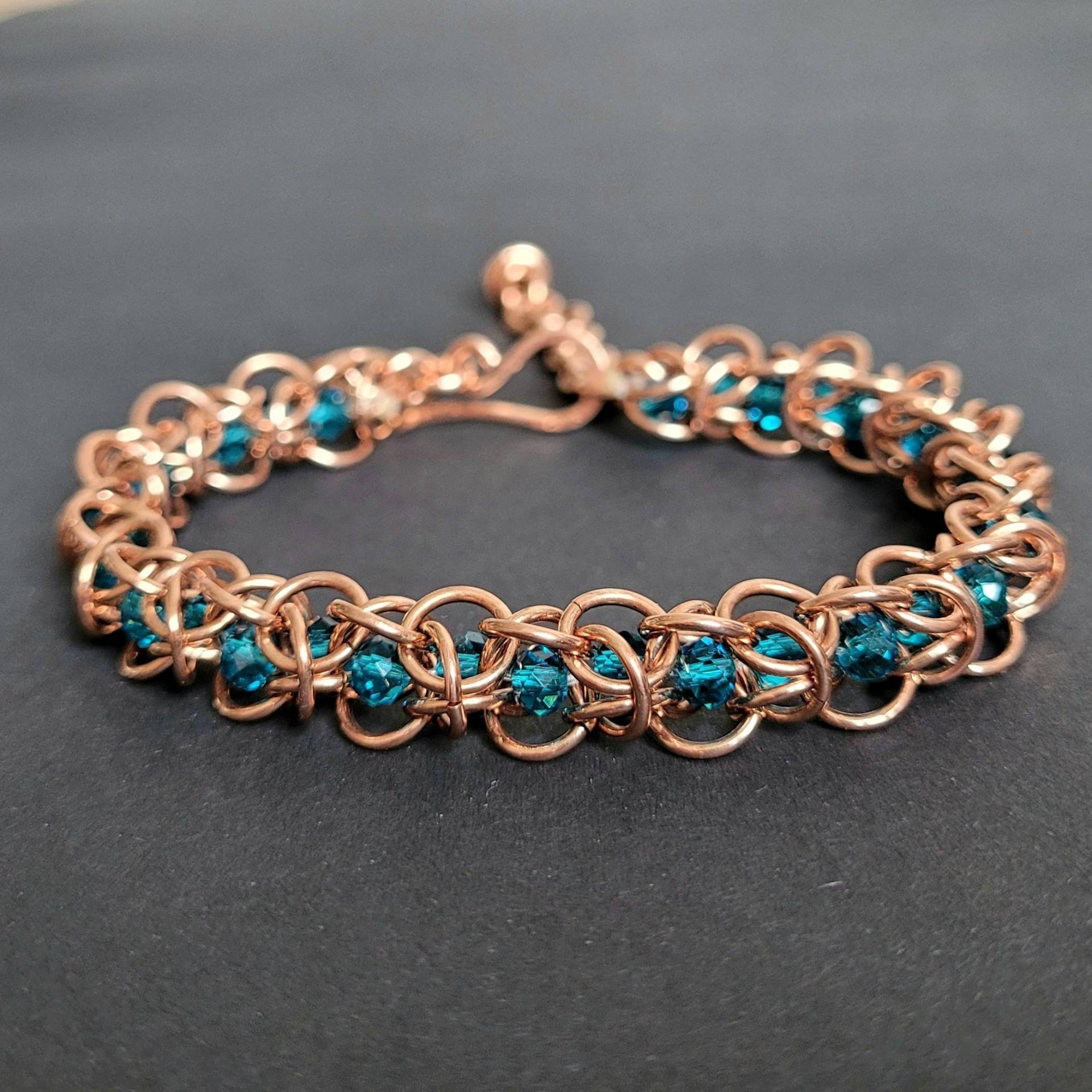 Kupfer Armband Chainmaille Mit Glasschliffperlen von Kupferherz2020