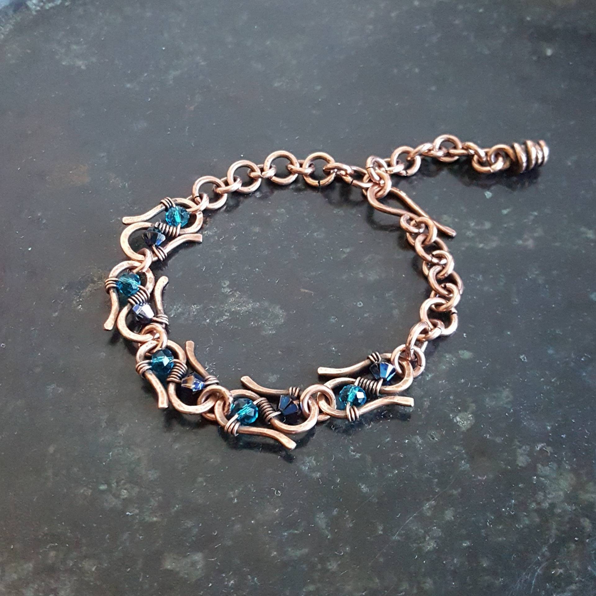 Kupfer Armband Mit Glasschliffperlen Handarbeit von Kupferherz2020