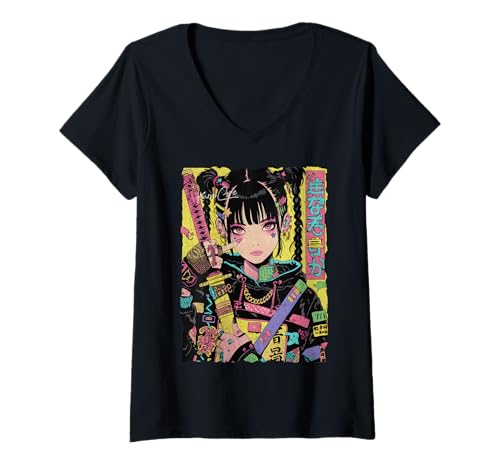 Damen Japan Streetwear Cyberpunk Y2K Hip Hop Techwear Manga Anime T-Shirt mit V-Ausschnitt Damen Japan Streetwear Cyberpunk Y2K Hip Hop Techwear Manga Anime T-Shirt mit V-Ausschnitt von KuraCore / ANIME MERCH KAWAII AESTHETIC HARAJUKU