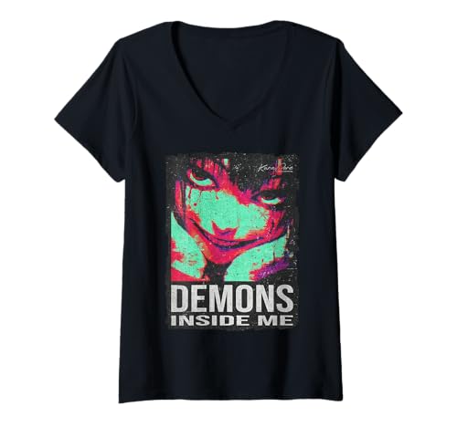 Damen Japan Streetwear Cyberpunk Y2K Techwear Retro Manga Anime T-Shirt mit V-Ausschnitt von KuraCore / ANIME MERCH KAWAII AESTHETIC HARAJUKU