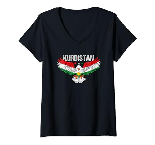 Damen Kurdische Flagge Fahne Kurdisch T-Shirt mit V-Ausschnitt Damen Kurdische Flagge Fahne Kurdisch T-Shirt mit V-Ausschnitt von Kurden Rojava Afrin Azadi