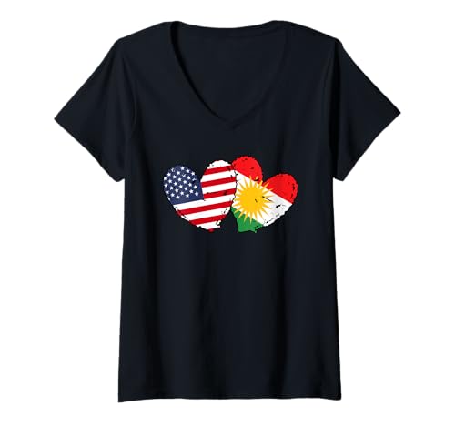 Damen Amerika Kurdistan Herz Flagge American Kurdish Pride T-Shirt mit V-Ausschnitt Damen Amerika Kurdistan Herz Flagge American Kurdish Pride T-Shirt mit V-Ausschnitt von Kurdistan Flag Biji Kurdistan Proud Kurdish Roots