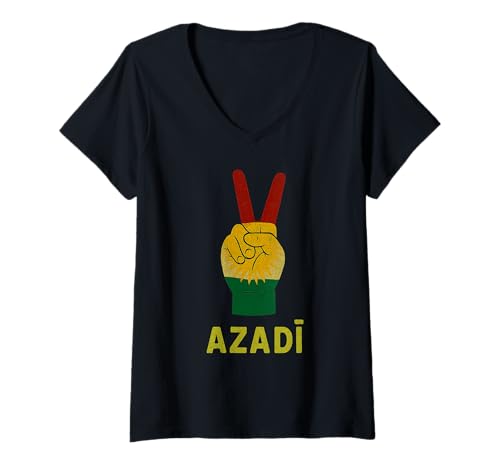 Damen Azadi Kurdistan Siegeszeichen Kurdische Flagge Freiheit Kurdistan T-Shirt mit V-Ausschnitt Damen Azadi Kurdistan Siegeszeichen Kurdische Flagge Freiheit Kurdistan T-Shirt mit V-Ausschnitt von Kurdistan Flag Biji Kurdistan Proud Kurdish Roots