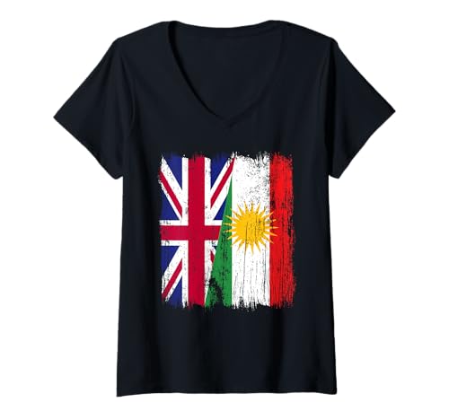 Damen Britisches Kurdistan, Halbflagge, britisches kurdisches Kulturerbe-Trikot T-Shirt mit V-Ausschnitt von Kurdistan Flag Biji Kurdistan Proud Kurdish Roots