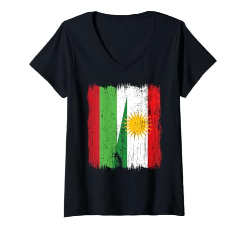 Damen Bulgarien Kurdistan Halbflagge Bulgarisch Kurdisch Trikot T-Shirt mit V-Ausschnitt von Kurdistan Flag Biji Kurdistan Proud Kurdish Roots