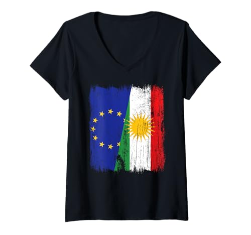 Damen EU Kurdistan Halbflagge Europäische Union Kurdisch Trikot T-Shirt mit V-Ausschnitt Damen EU Kurdistan Halbflagge Europäische Union Kurdisch Trikot T-Shirt mit V-Ausschnitt von Kurdistan Flag Biji Kurdistan Proud Kurdish Roots