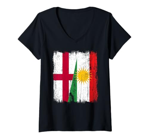 Damen England Kurdistan Halbflagge Englisch Kurdisch Heritage Jersey T-Shirt mit V-Ausschnitt von Kurdistan Flag Biji Kurdistan Proud Kurdish Roots