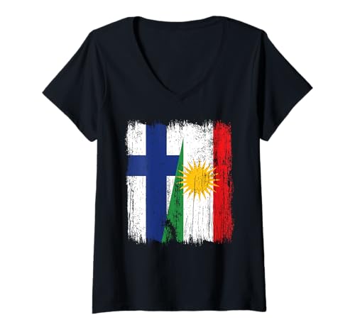 Damen Finnland Kurdistan Halbflagge Finnisch Kurdisch Heritage Trikot T-Shirt mit V-Ausschnitt Damen Finnland Kurdistan Halbflagge Finnisch Kurdisch Heritage Trikot T-Shirt mit V-Ausschnitt von Kurdistan Flag Biji Kurdistan Proud Kurdish Roots